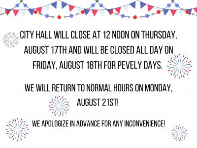 Pevely Days - City Hall Closed Hours